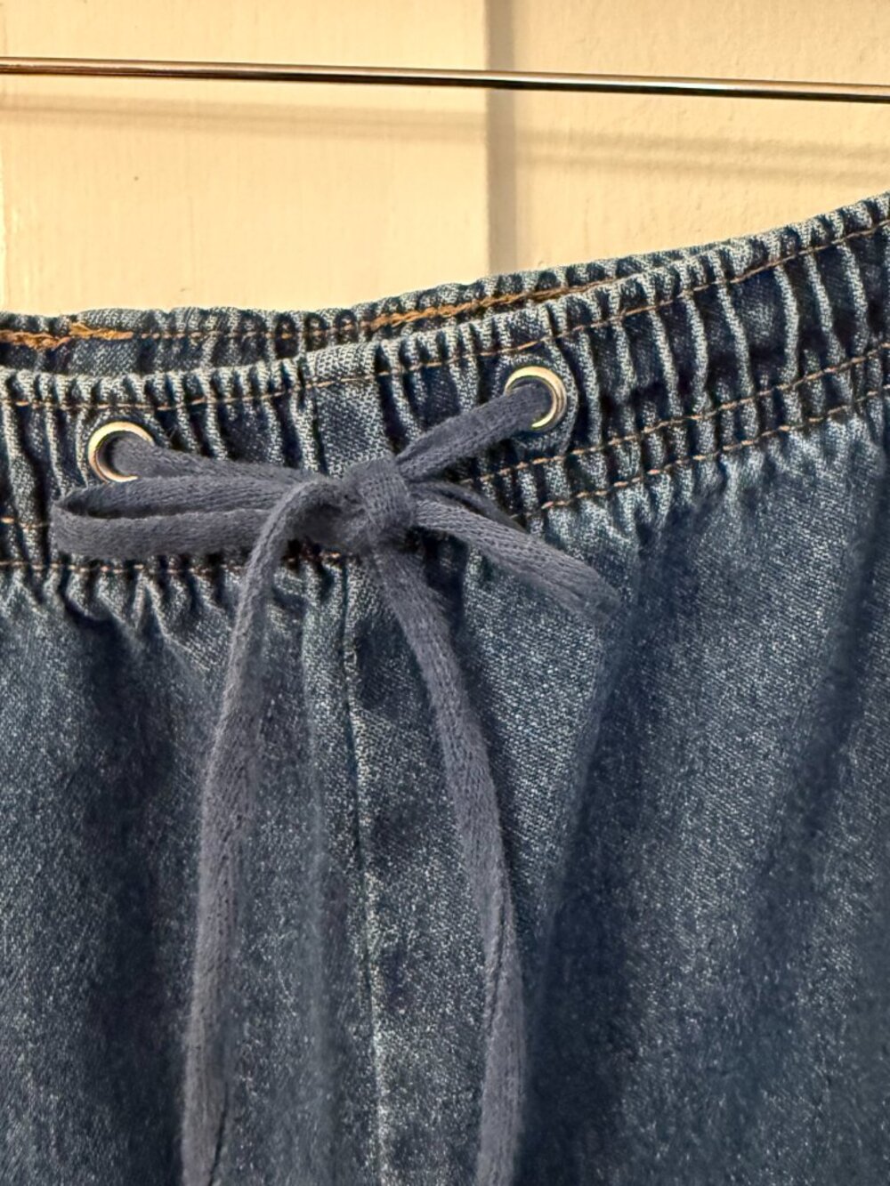 Vintage Cotton Blue Denim Elastic Drawstring Waist Capri Jean XL summer classic - Picture 4 of 10
